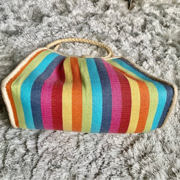 Arden B Stripe Straw Woven Handbag NWT - Picture 4 of 5